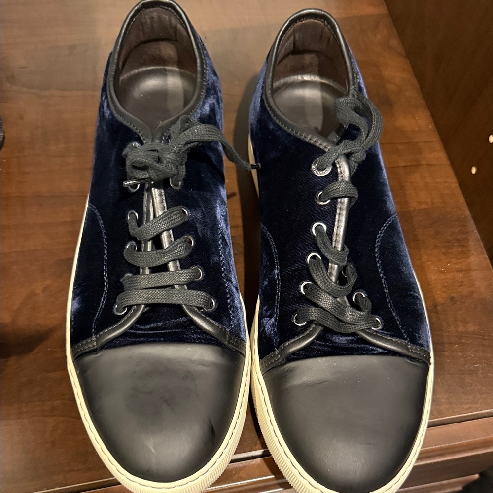 Lanvin Navy Velvet Low-Top Sneakers with Black Toe
